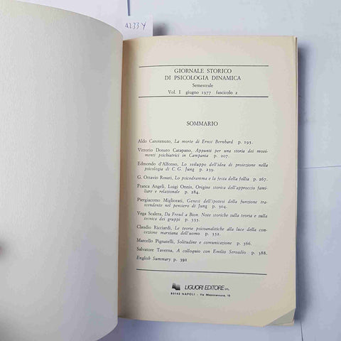 GIORNALE STORICO DI PSICOLOGIA DINAMICA 1977 LIGUORI EDITORE carotenuto bernhard