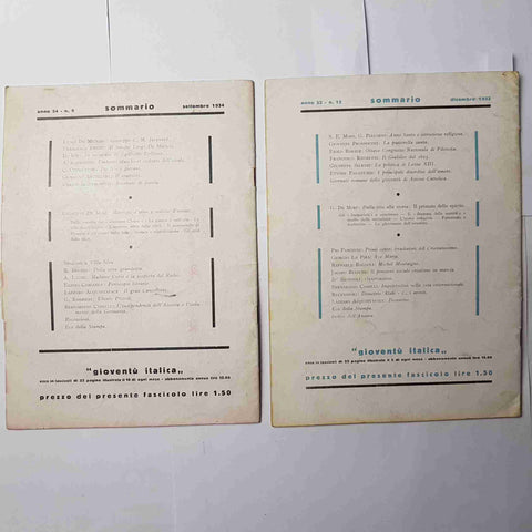 GIOVENTU'ITALICA 2 riviste 1933/1934 mensiledi cultura gioventù italiica