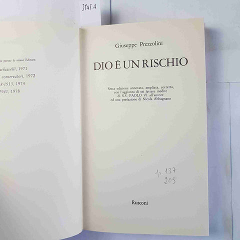 GIUSEPPE PREZZOLINI - DIO E' UN RISCHIO 1980 RUSCONI