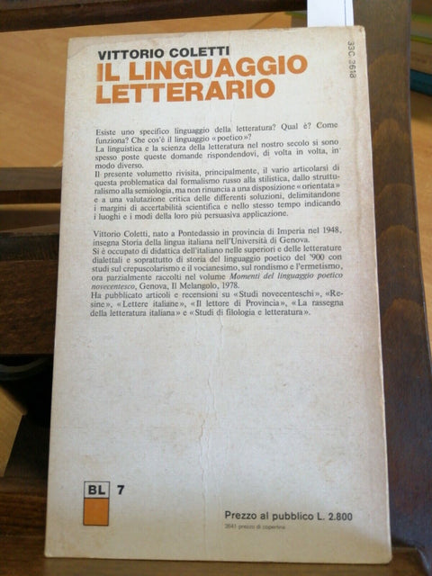 VITTORIO COLETTI - IL LINGUAGGIO LETTERARIO - 1978 - ZANICHELLI - (1286D