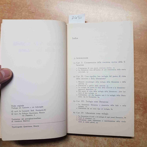 TEOLOGIA DELLA CATTIVITA' E DELLA LIBERAZIONE leonardo boff 1977 QUERINIANA