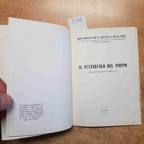IL PUNTERUOLO DEL PIOPPO ente per la cellulosa e la carta 1962 CRYPTORRHYNCHUS