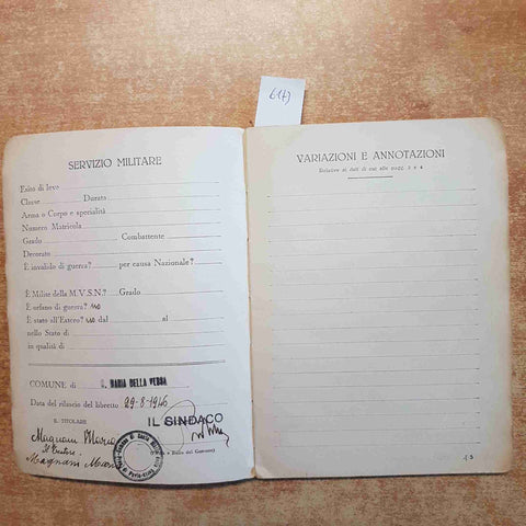 LIBRETTO DI LAVORO fascismo MINISTERO CORPORAZIONI maria della versa PAVIA