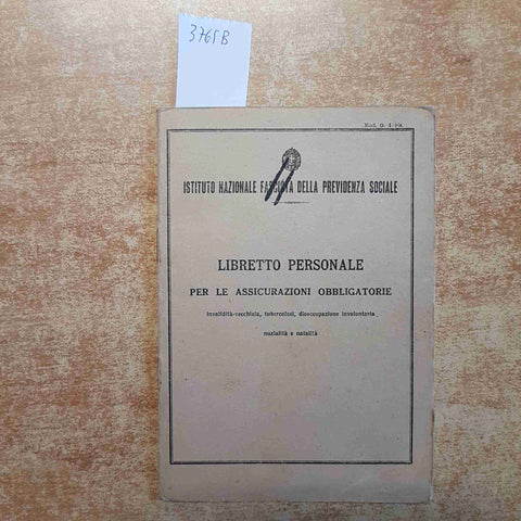 LIBRETTO PERSONALE ASSICURAZIONI OBBLIGATORIE istituto fascista previdenza 1939
