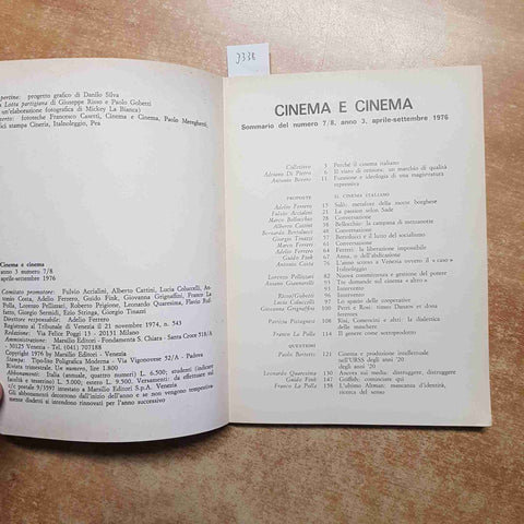 CINEMA E CINEMA 7/8 BELLOCCHIO POLLACK ALTMAN SCORSESE RISI COMENCINI - MARSILIO