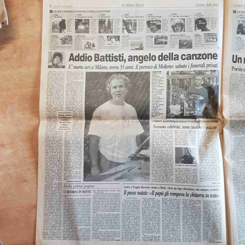CORRIERE DELLA SERA 10 SETTEMBRE 1998 MORTO LUCIO BATTISTI mogol molteno panella
