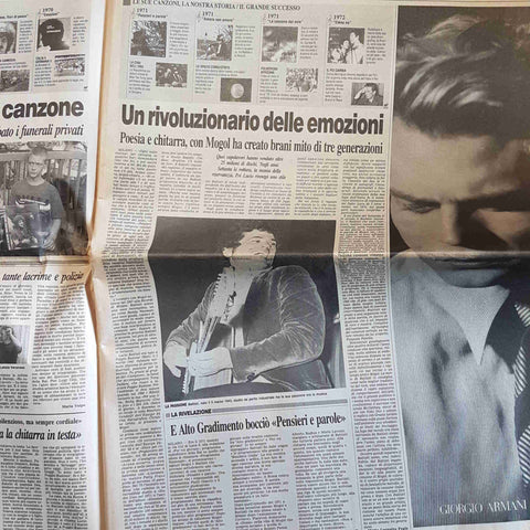 CORRIERE DELLA SERA 10 SETTEMBRE 1998 MORTO LUCIO BATTISTI mogol molteno panella