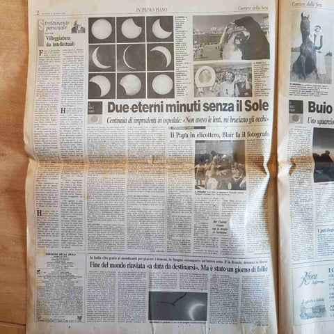 CORRIERE DELLA SERA 12 AGOSTO 1999 ECLISSE SOLARE SOLE NERO PAPA SCHUMACHER