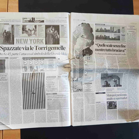 LA REPUBBLICA 12 SETTEMBRE 2001 ATTACCO ALL'AMERICA crollo torri gemelle