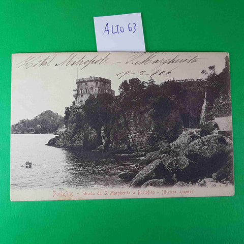 CARTOLINA PORTOFINO STRADA DA S.MARGHERITA 1906 VIAGGIATA SCRITTA