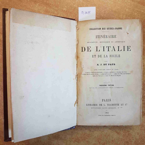 ITINERAIRE DE L'ITALIE ET DE LA SICILE 1863 A.J. DU PAYS - HACHETTE troisieme