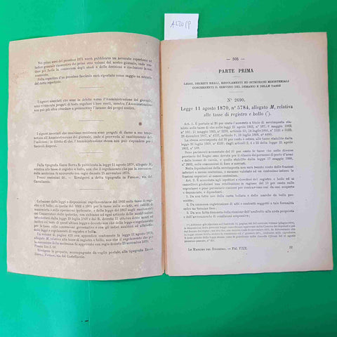 LE MASSIME GIORNALE DEL REGISTRO E DEL NOTARIATO firenze 1870 EREDI BOTTA