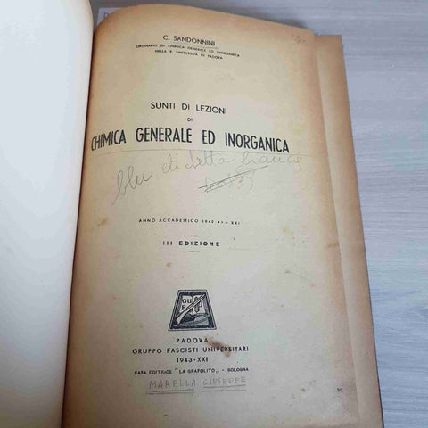 SUNTI DI LEZIONI DI CHIMICA GENERALE ED INORGANICA - SANDONNINI - LA GRAFOLITO