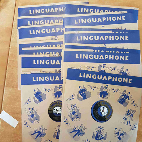 LINGUAPHONE CORSO DI INGLESE 16 VINILI 78 GIRI + 4 VOLUMETTI + 1 VALIGETTA 1958