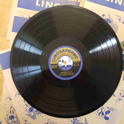 LINGUAPHONE CORSO DI INGLESE 16 VINILI 78 GIRI + 4 VOLUMETTI + 1 VALIGETTA 1958