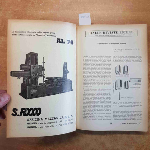 RIVISTA DI MECCANICA 6 NUMERI GENNAIO-GIUGNO 1958 RILEGATI COPERTINA RIGIDA