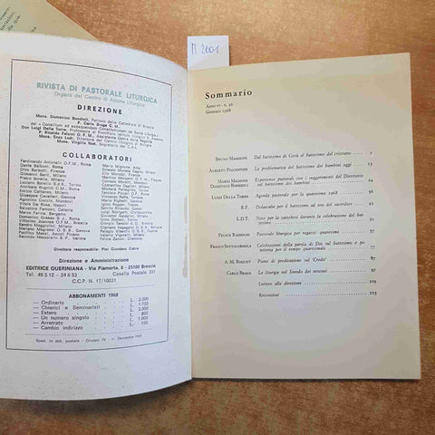RIVISTA DI PASTORALE LITURGICA GENNAIO 1968 QUERINIANA battesimo credo sinodo