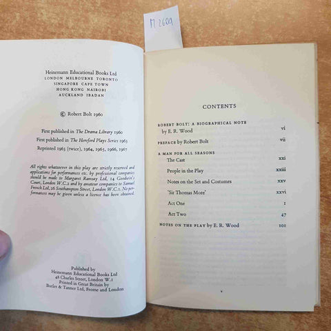 ROBERT BOLT - A MAN FOR ALLA SEASONS a play of sir THOMAS MORE 1967 HEINEMANN