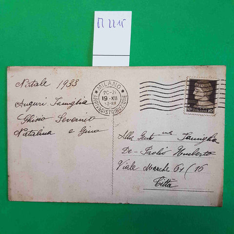 CARTOLINA POSTALE BUON NATALE 1933 FASCISMO timbro di MILANO