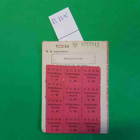 TESSERA SINDACATO CGIL 1950 con bollini CONFEDERAZIONE GENERALE ITAL. DEL LAVORO