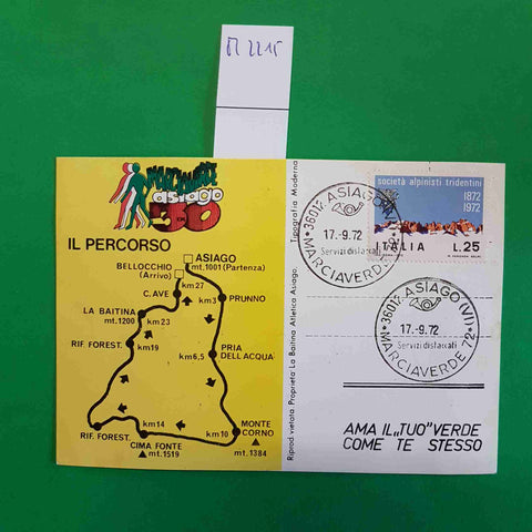 CARTOLINA MARCIAVERDE ASIAGO 30 KM INTERNAZIONALE 17 SETTEMBRE 1972 LA BAITINA