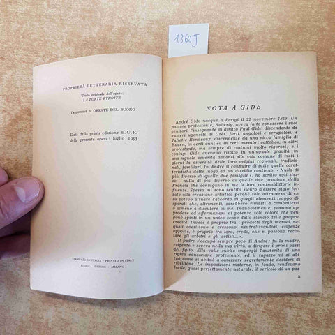 ANDRE' GIDE - LA PORTA STRETTA biblioteca universale rizzoli BUR