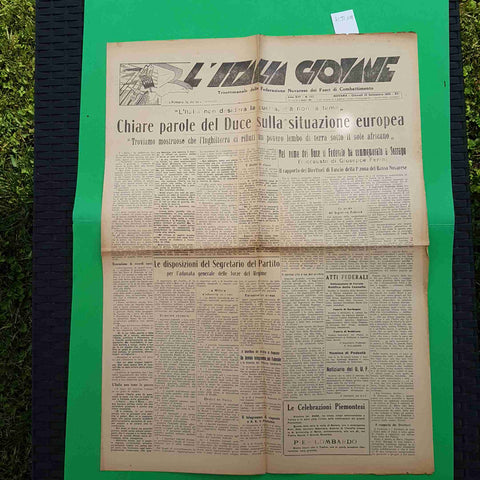 L'ITALIA GIOVANE 19 SETTEMBRE 1935 L'ITALIA NON DESIDERA LA GUERRA MA NON TEME
