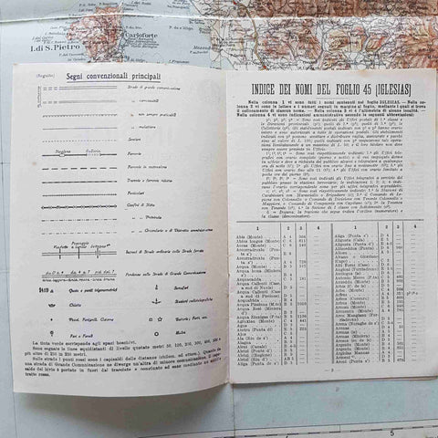 CARTA D'ITALIA TOURING CLUB 1913 FOGLIO 45 IGLESIAS SCALA 1:250.000 + INDICE