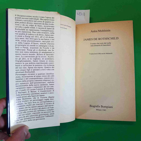 JAMES DE ROTHSCHILD biografie Bompiani ANKA MUHLSTEIN 1983 PRIMA EDIZIONE
