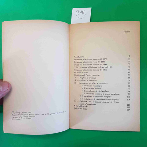 MARX ENGELS - MANIFESTO DEL PARTITO COMUNISTA 1969 EDITORI RIUNITI PCI