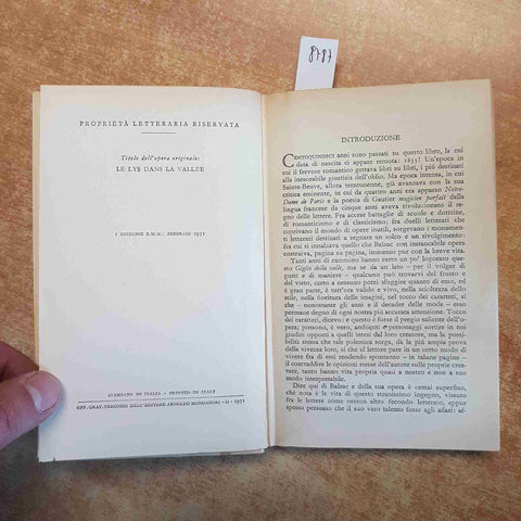 HONORE' DE BALZAC - IL GIGLIO DELLA VALLE 1951 MONDADORI