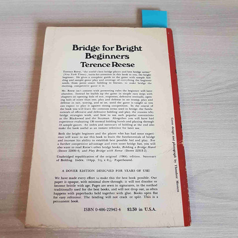 BRIDGE FOR BRIGHT BEGINNERS - TERENCE REESE - IDEA BOOKS - 1964