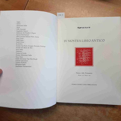 IV MOSTRA LIBRO ANTICO PALAZZO PERMANENTE 1993 PUBLITALIA '80 LUIGI BERLUSCONI