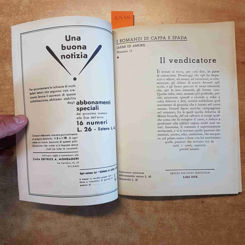 IL VENDICATORE di SAVERIO DE MONTEPIN i romanzi di cappa e spada MONDADORI 1934