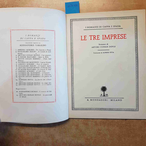LE TRE IMPRESE di A. CONAN DOYLE i romanzi di cappa e spada MONDADORI 1934