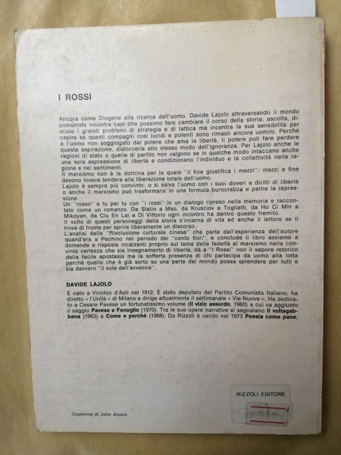 I ROSSI - Davide Lajolo 1974 Rizzoli 1ed. - Mao Togliatti Stalin Thorez (3