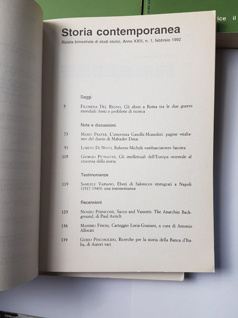 Lotto 9 riviste STORIA CONTEMPORANEA IL MULINO 1980/92 sacco vanzetti mussolini