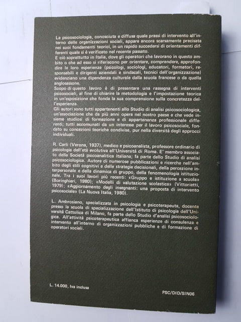 ESPERIENZE DI PSICOLOGIA Carli Ambrosiano 1982 FRANCO ANGELI analisi formazione