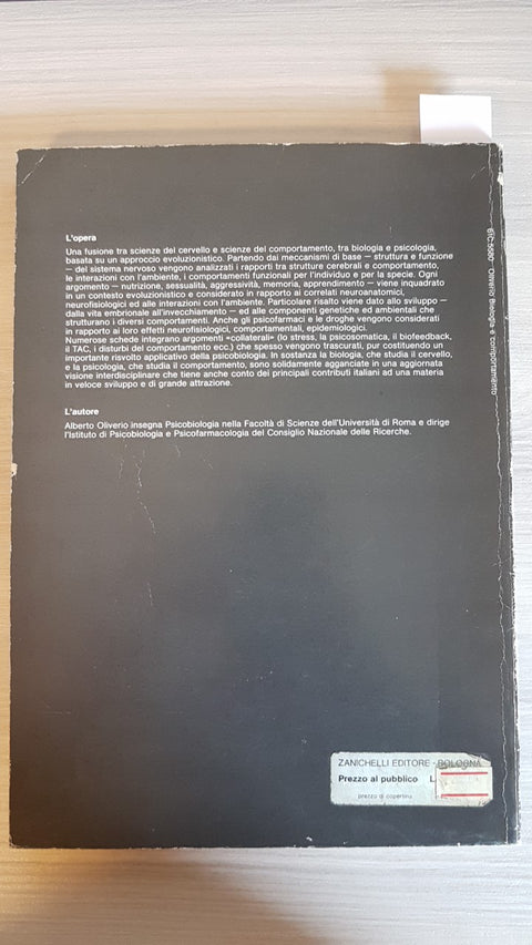 BIOLOGIA E COMPORTAMENTO - OLIVERIO - ZANICHELLI - 1982