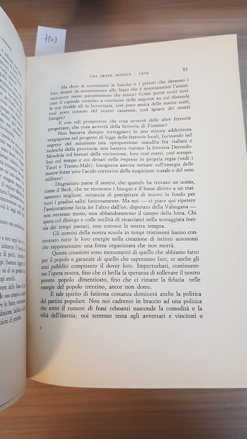 I CATTOLICI TRENTINI SOTTO L'AUSTRIA vol. 2° 1909-1915 ALCIDE DE GASPERI 1964