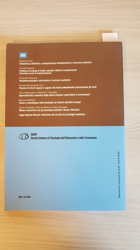 Psicologia dell'educazione e della formazione VOL.5 N.3 - PAOLETTI - ERICKSON