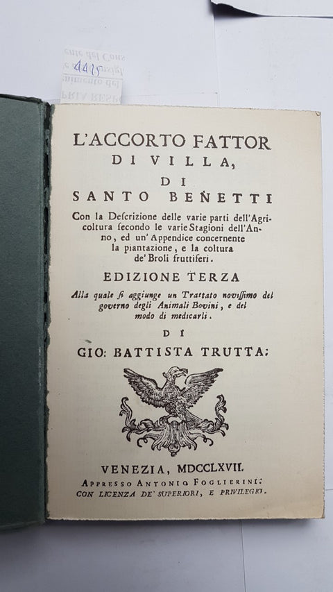 L'ACCORTO FATTOR DI VILLA di SANTO BENETTI agricoltura bovini ANASTATICA 1970