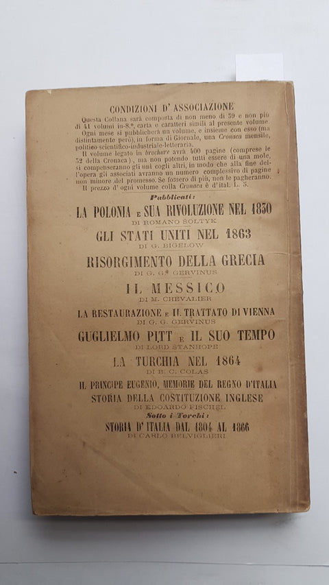 STORIA DELLA COSTITUZIONE INGLESE 2°vol. EDOARDO FISCHEL 1866 CORONA E CAIMI