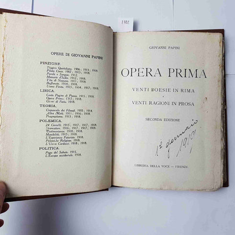 GIOVANNI PAPINI Opera prima 2°ed. 1919 LIBRERIA DELLA VOCE 20 poesie 20 ragioni