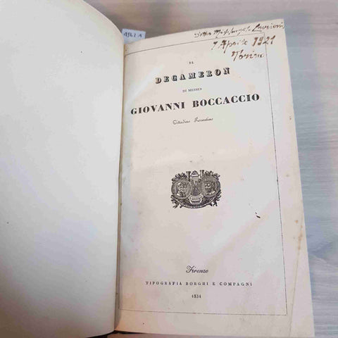 IL DECAMERON di messer GIOVANNI BOCCACCIO cittadino 1834 BORGHI E COMPAGNI