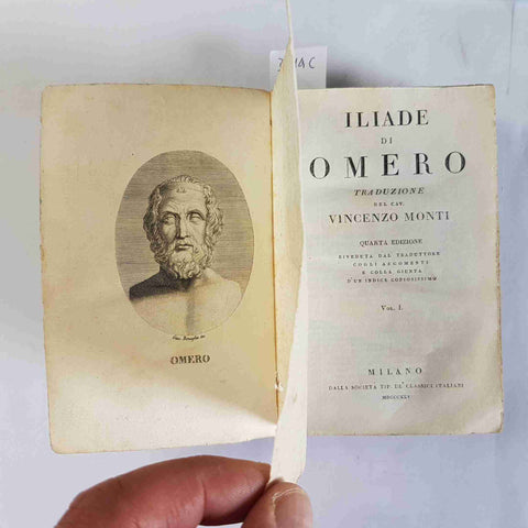 1825 ILIADE di OMERO traduzione di VINCENZO MONTI 2 tomi in 1 volume