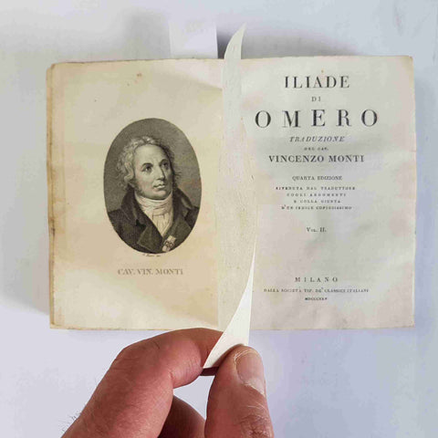 1825 ILIADE di OMERO traduzione di VINCENZO MONTI 2 tomi in 1 volume