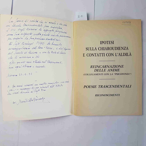 VINCENZO ERRICHIELLO autografato IPOTESI SULLA CHIAROUDIENZA E CONTATTI aldilà