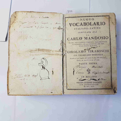 1794 NUOVO VOCABOLARIO ITALIANO LATINO compilato CARLO MANDOSIO 1°parte GALEAZZI