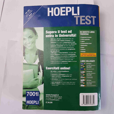 HOEPLI TEST 7001 QUIZ LAUREE TRIENNALI AREA SANITARIA fisioterapista ostetricia.